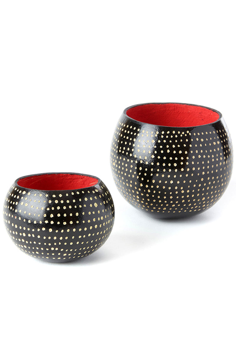 Set of Two Black Guinea Fowl Calabash Gourd Cups