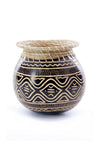 Small Carved Calabash Gourd Vessel with Basketry Rim