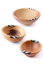 Set of Three Small Wild Olive Wood and Bone Bowls Default Title