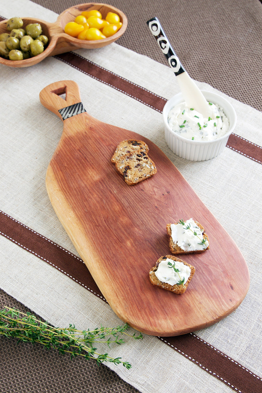 Wild Olive Wood Cheese Board with Batik Bone Handle Default Title