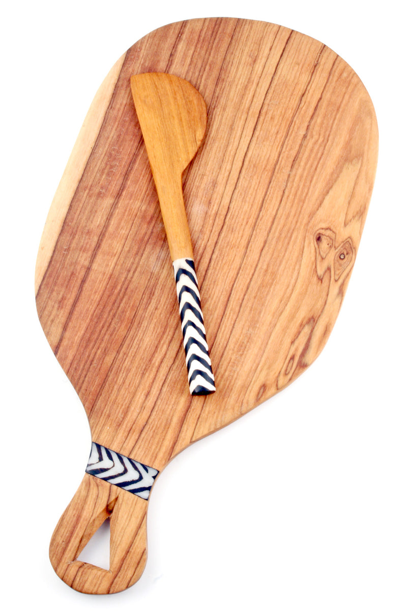 Hand Carved Wild Olive Wood Butter Spreader with Batik Bone Handle Default Title