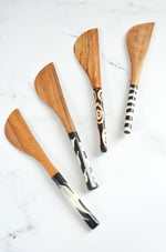 Hand Carved Wild Olive Wood Butter Spreader with Batik Bone Handle