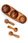 Triple Wild Olive Wood Spice Bowl with Spoons Default Title
