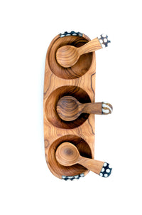 Triple Wild Olive Wood and Batik Bone Spice Bowl with Spoons Default Title