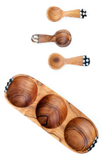 Triple Wild Olive Wood and Batik Bone Spice Bowl with Spoons Default Title