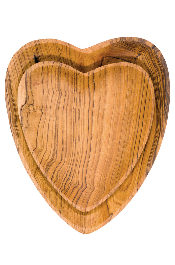 Set of Two Olive Wood Heart Dishes Default Title