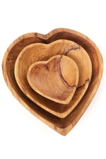 Set of Three Wild Olive Wood Nesting Heart Bowls Default Title