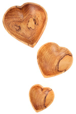 Set of Three Wild Olive Wood Nesting Heart Bowls Default Title