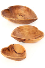 Set of Three Wild Olive Wood Nesting Heart Bowls Default Title