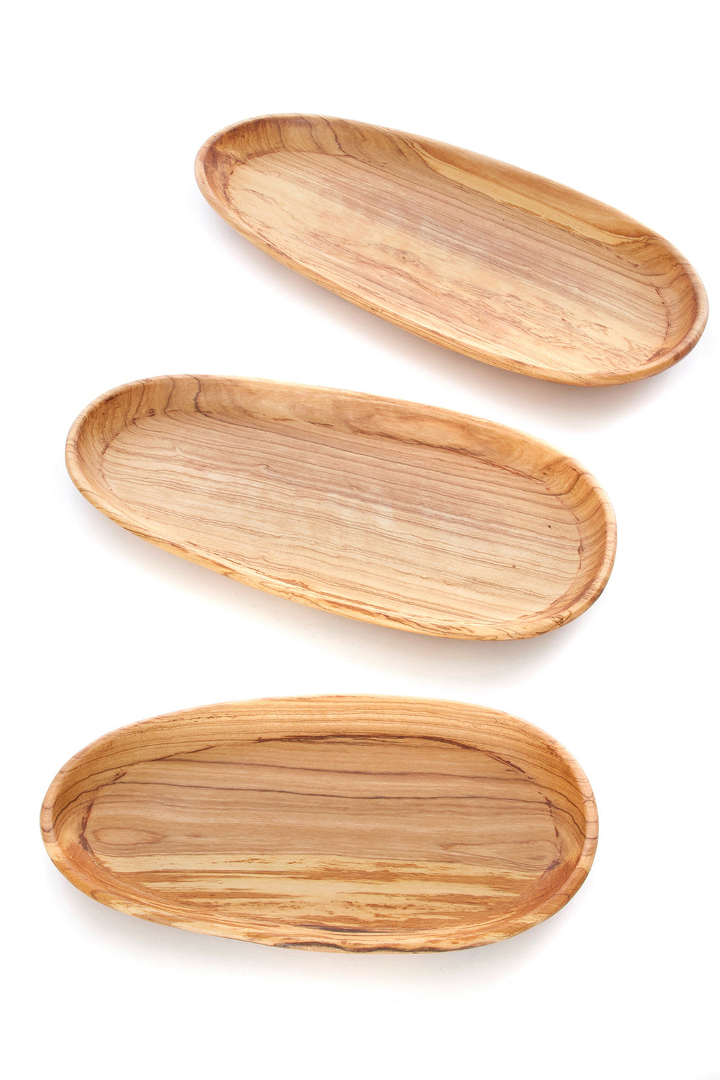 Set of Three Shallow Wild Olive Wood Oval Serving Bowls Default Title