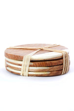 Set of Four Kenyan Wild Olive Wood Coasters with White Bone Inlay