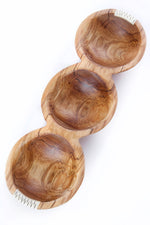 Wild Olive Wood Triple Well Serving Bowl with White Bone Inlay