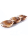 Wild Olive Wood Triple Well Serving Bowl with White Bone Inlay