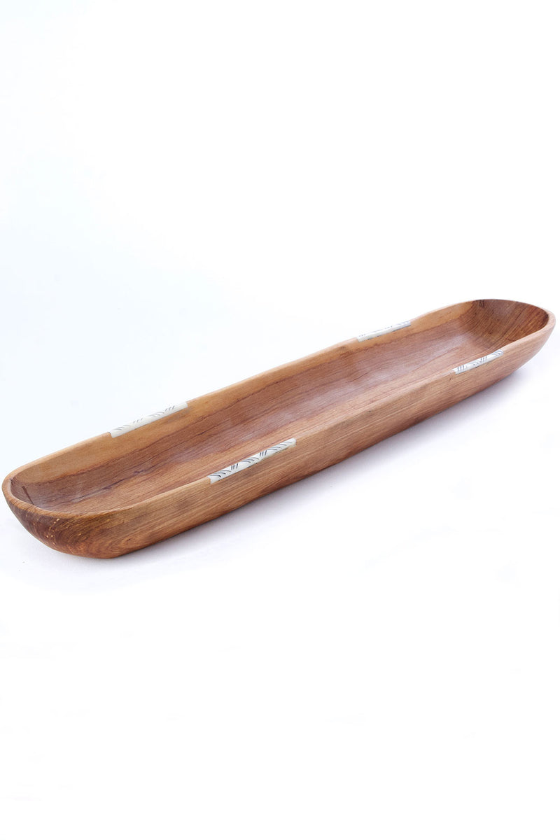 Wild Olive Wood Baguette Bowl with Striped Bone Inlay