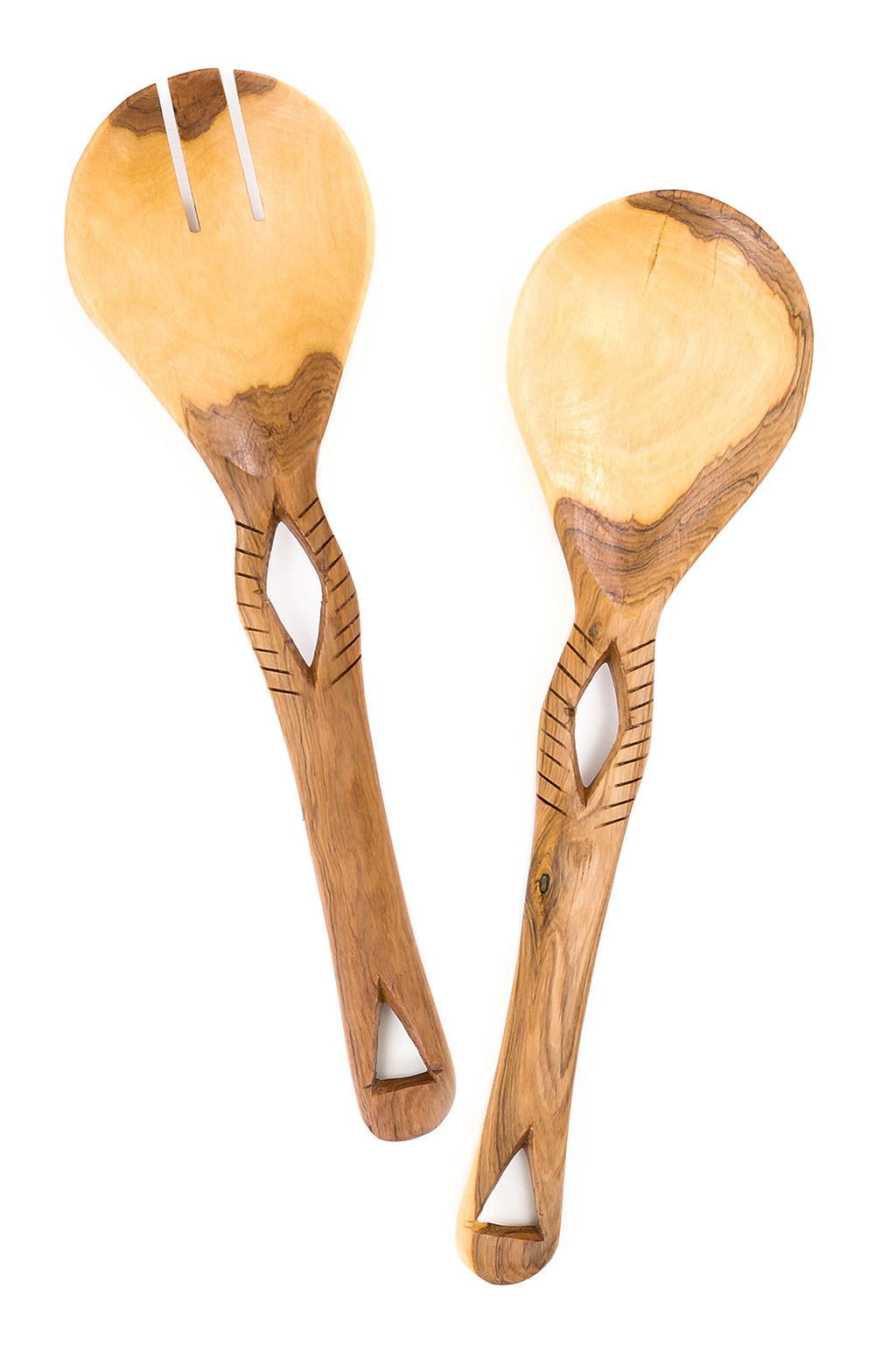 Kenyan Olive Wood Eyelet Salad Servers - Plain Default Title