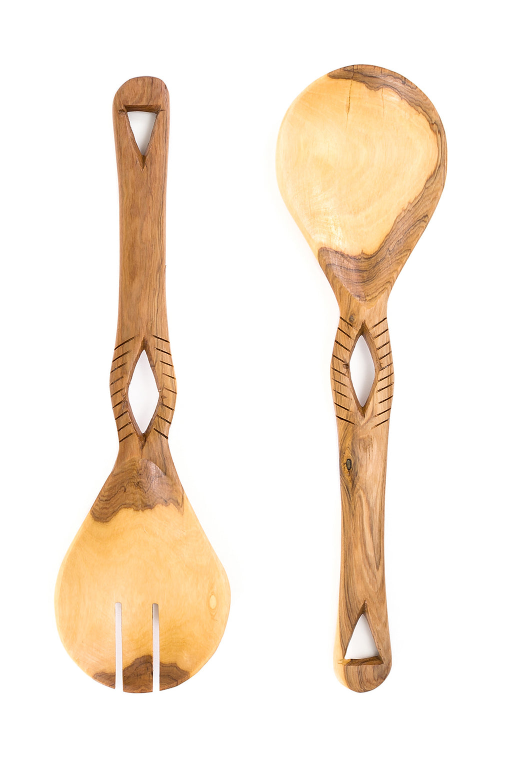 Kenyan Olive Wood Eyelet Salad Servers - Plain Default Title
