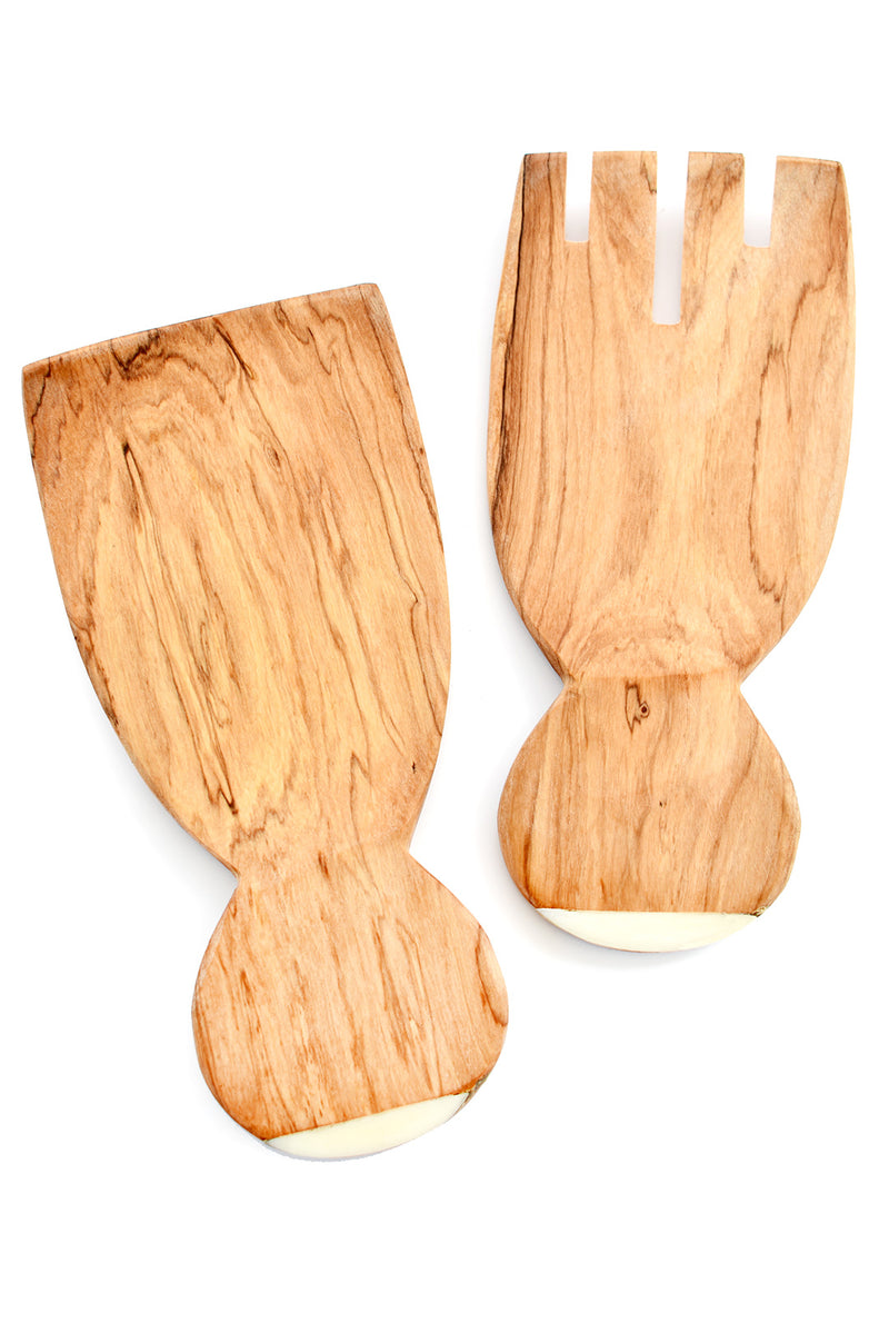 Kenyan Olive Wood Paddle Salad Servers