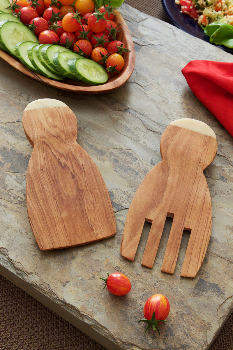 Kenyan Olive Wood Paddle Salad Servers Default Title