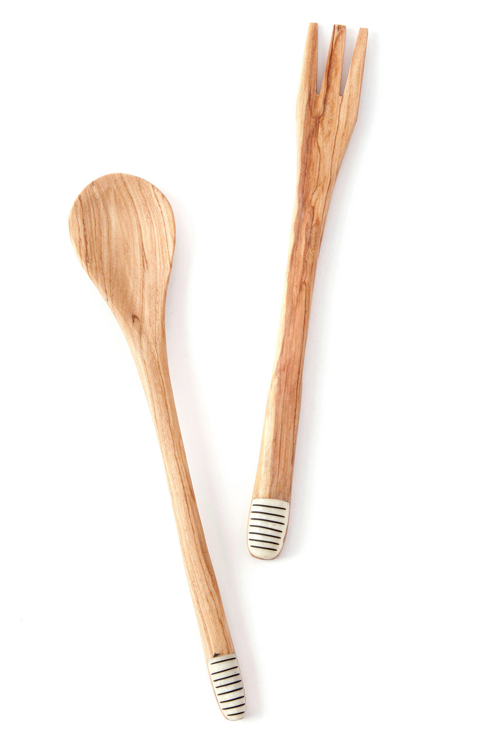 Slender Wild Olive Wood Salad Servers with Etched Bone Handles Default Title