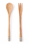 Slender Wild Olive Wood Salad Servers with Etched Bone Handles Default Title