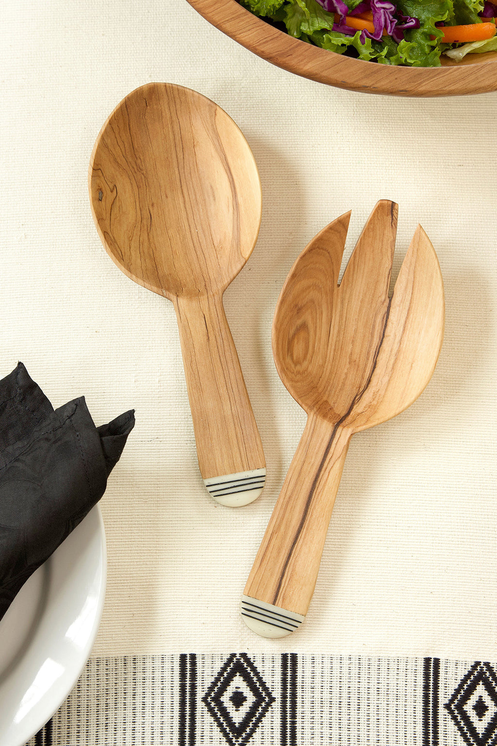 Spork & Spoon Wild Olive Wood Salad Servers Default Title