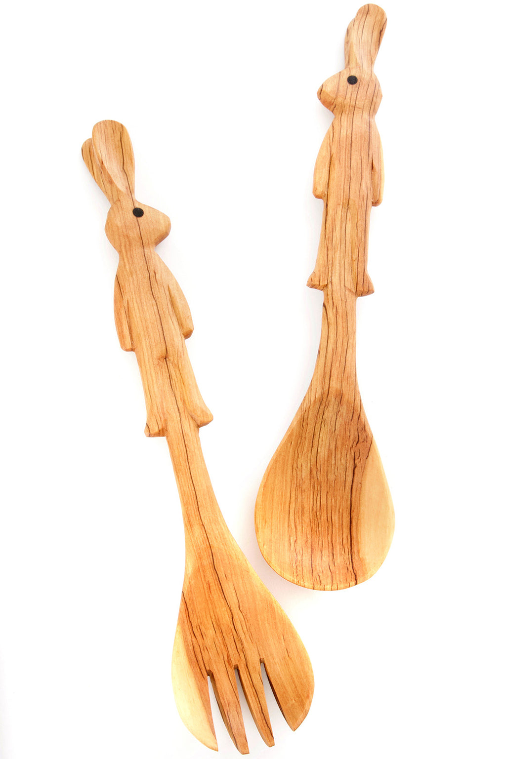 Kenyan Wild Olive Wood Bunny Rabbit Salad Servers Default Title