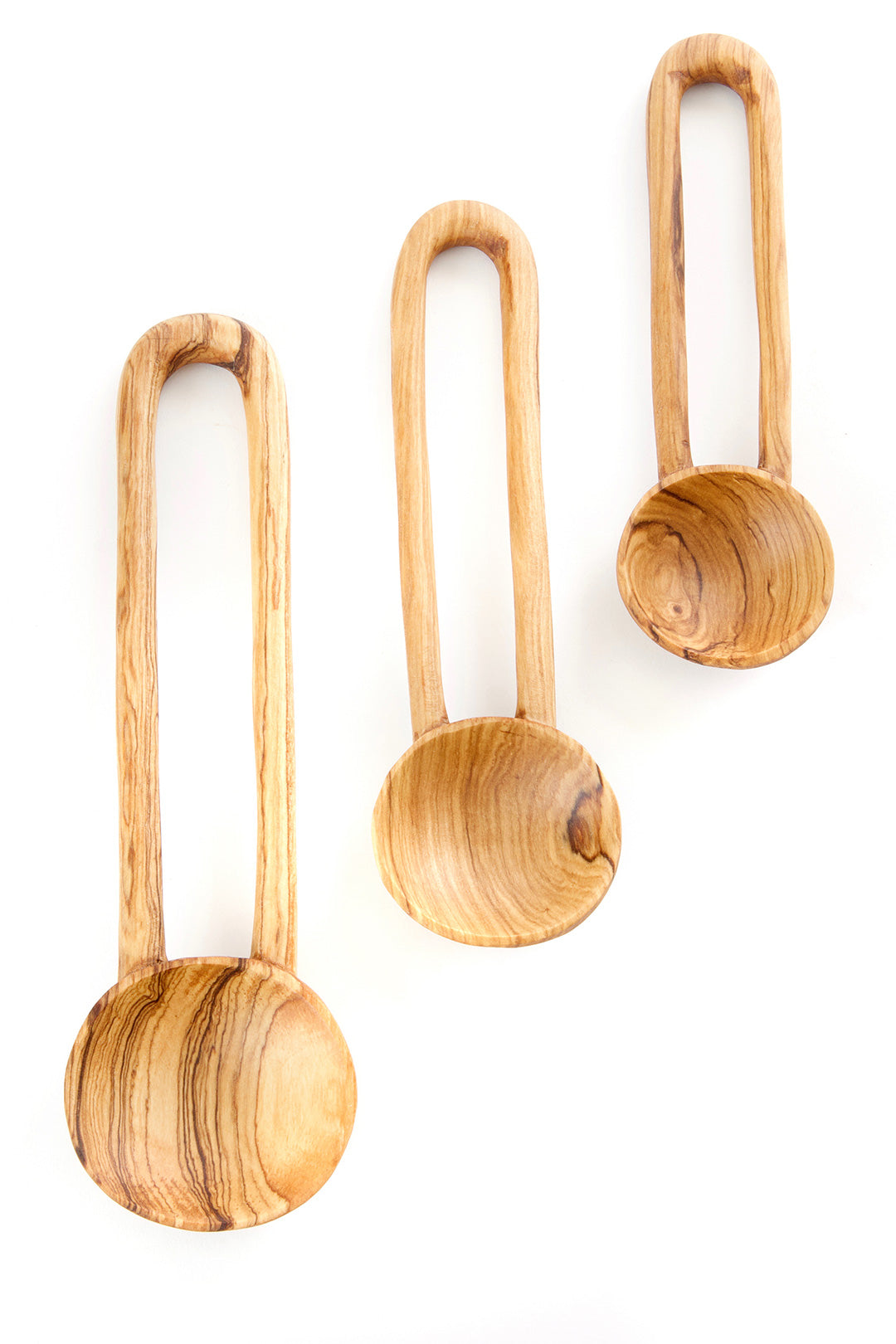 Set of Three Wild Olive Wood Loop Handle Serving Spoons Default Title