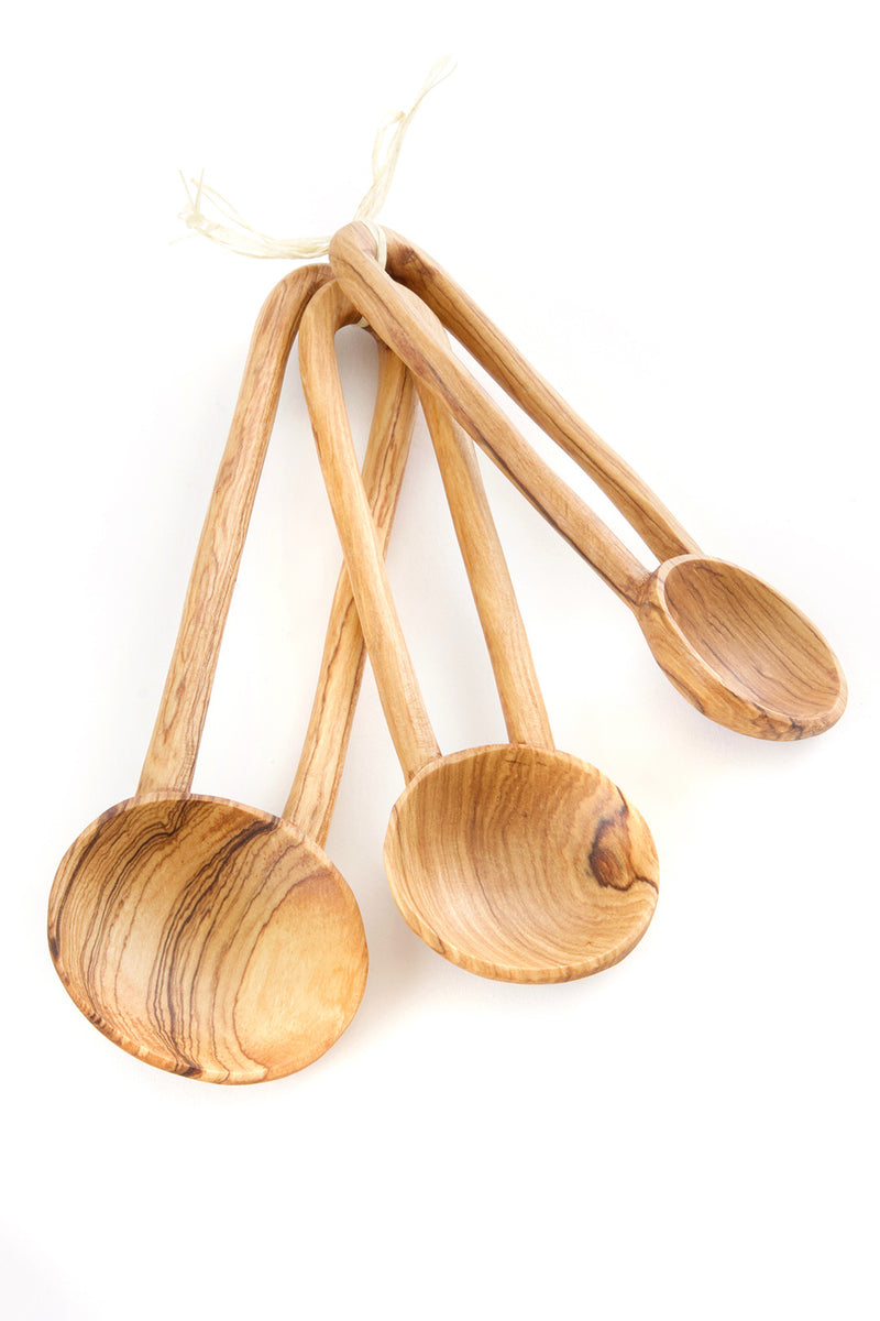 Set of Three Wild Olive Wood Loop Handle Serving Spoons Default Title