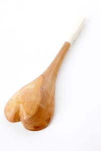 White Bone Handle Wild Olive Wood Heart Cooking Spoon - Valentine's Day Gifts