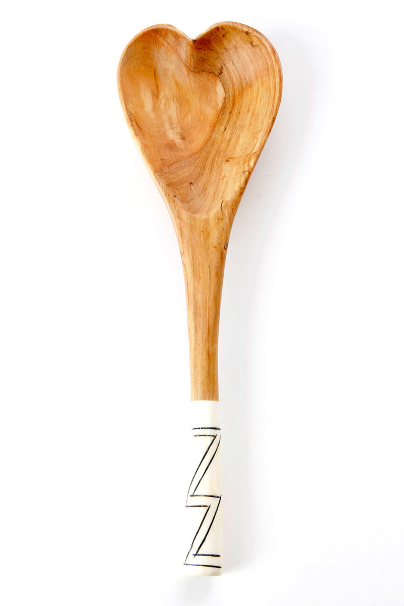 ZigZag Handle Wild Olive Wood Heart Cooking Spoon