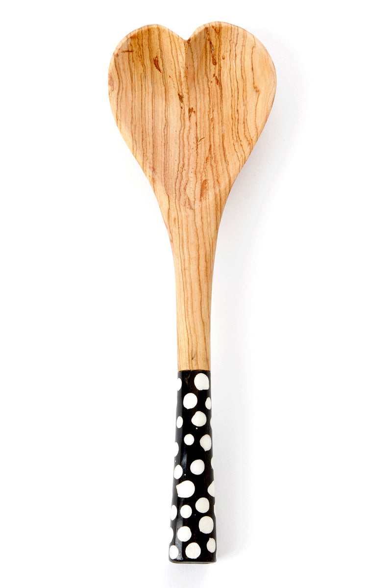 Batik Dot Handle Wild Olive Wood Heart Cooking Spoon