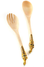 Hand Painted Kenyan Jacaranda Giraffe Salad Servers Default Title