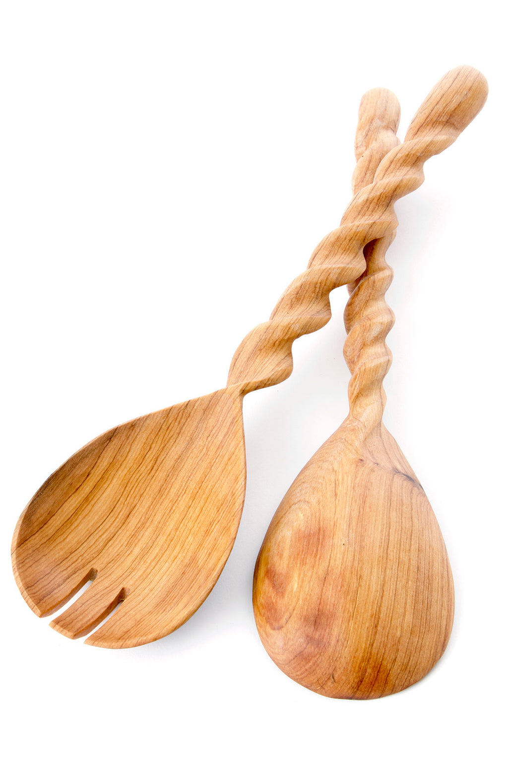 Kenyan Wild Olive Wood Spiral Salad Server Set