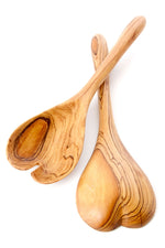 Kenyan Wild Olive Wood Heart Salad Server Set