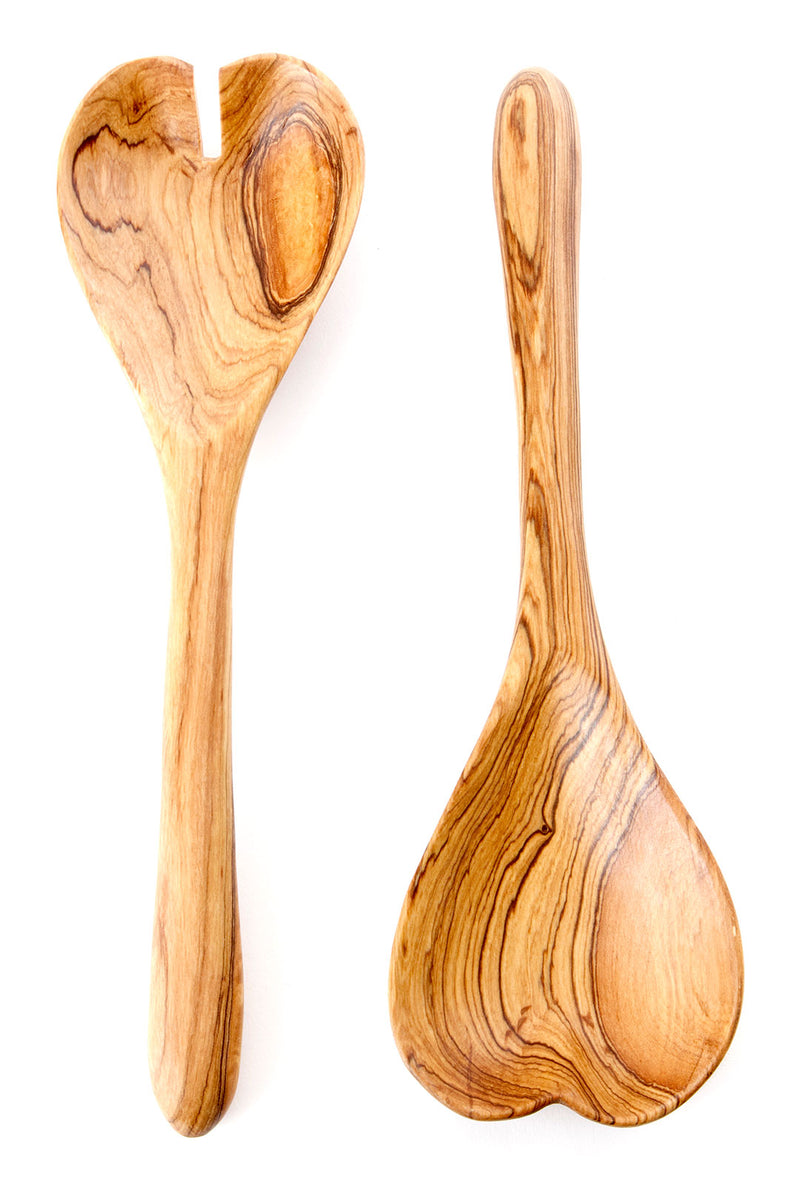 Kenyan Wild Olive Wood Heart Salad Server Set