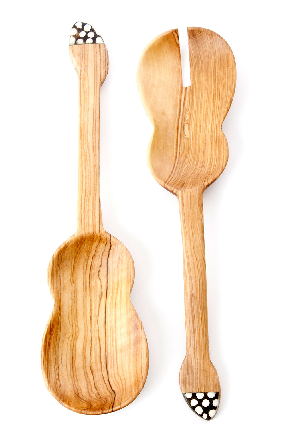 Wild Olive Wood Guitar Salad Server Set with Bone Handles