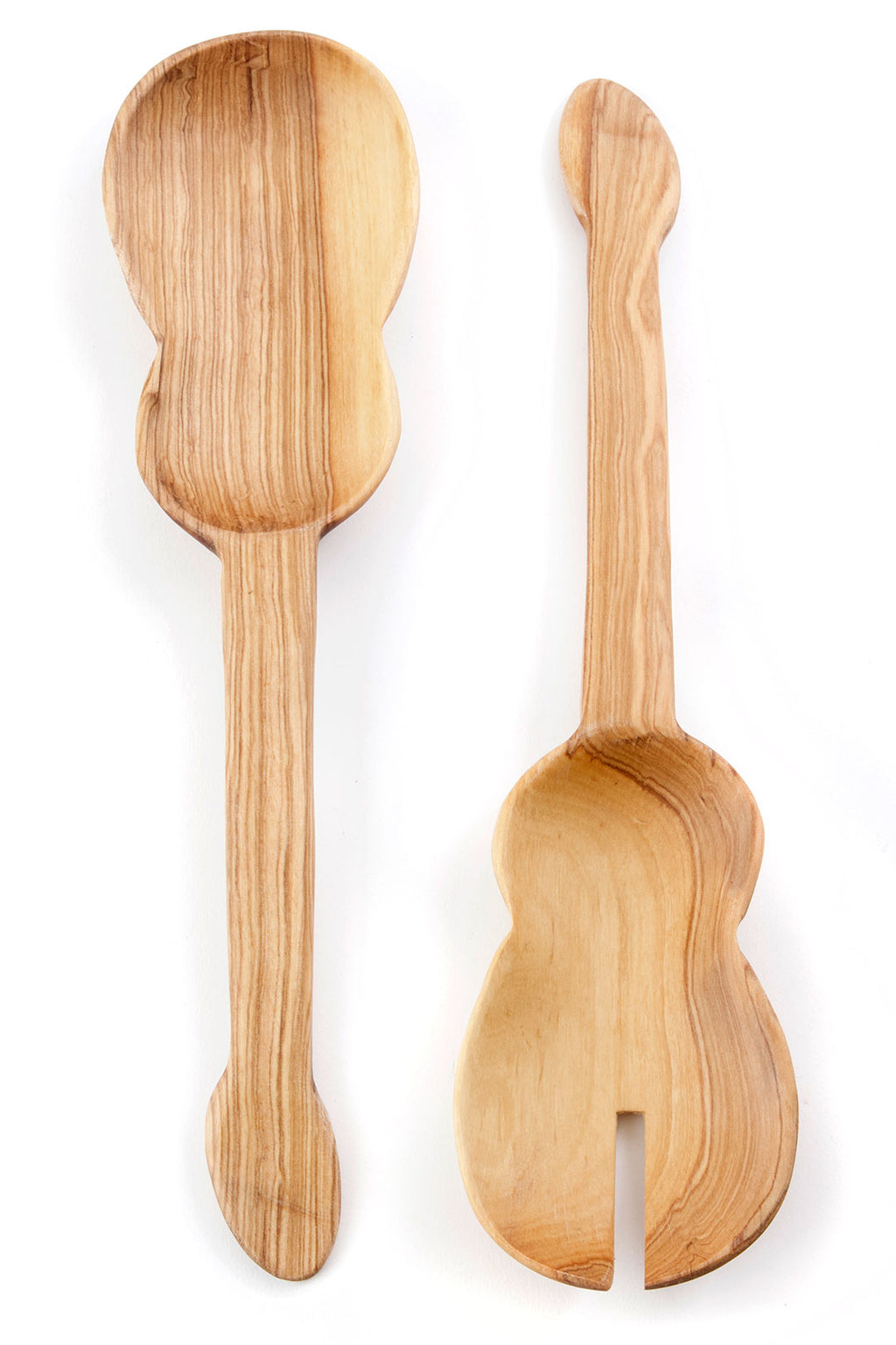 Wild Olive Wood Guitar Salad Server Set