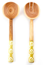 Wild Olive Wood Salad Servers with Assorted Golden Bone Handles