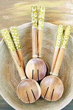 Wild Olive Wood Salad Servers with Assorted Golden Bone Handles