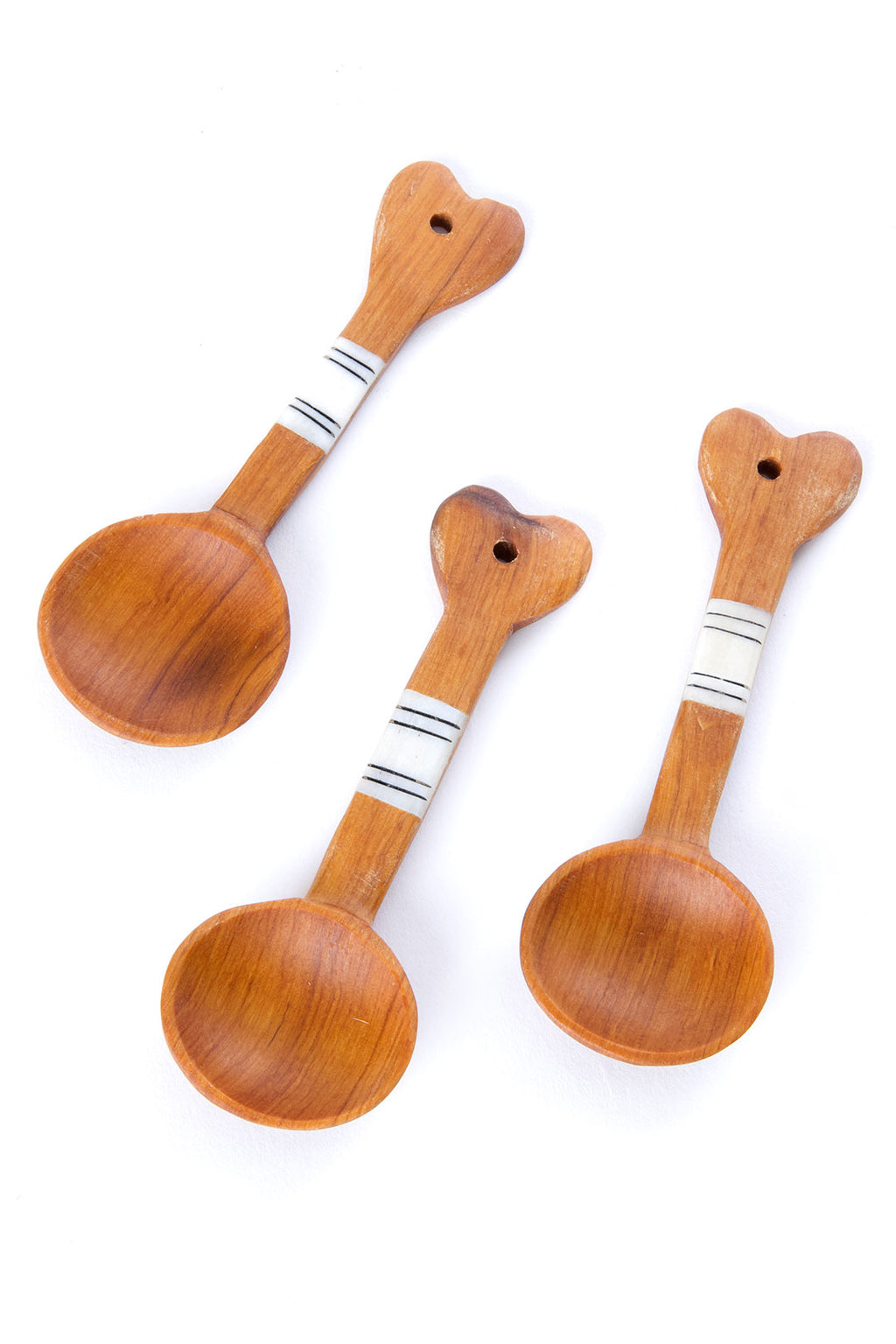 Set of Three Wild Olive Wood Spoons with Heart Handles