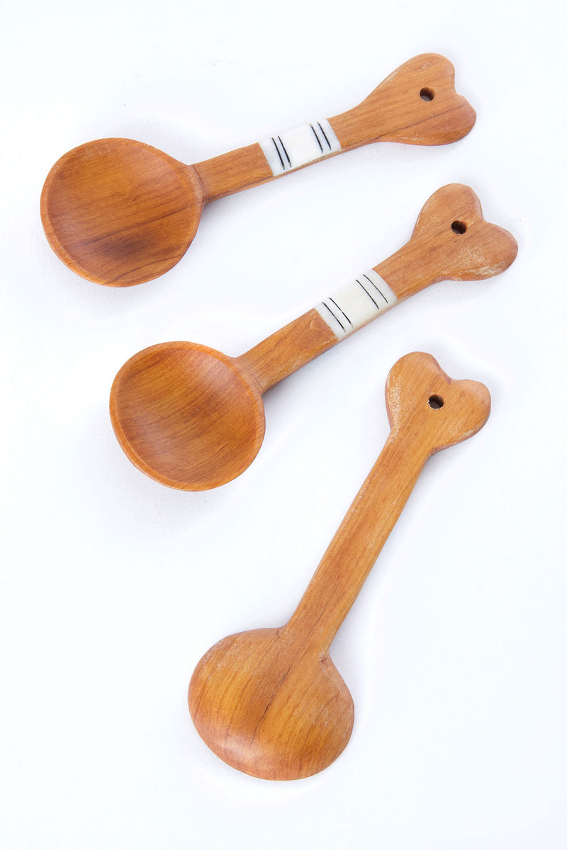 Set of Three Wild Olive Wood Spoons with Heart Handles