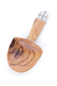 Wild Olive Wood Scoop with Etched Bone Handle