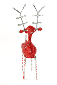 Red Beaded Wire Reindeer Sculpture from Kenya