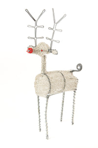 Silver Beaded Wire Reindeer Sculpture from Kenya