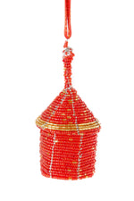 Red Beaded Holiday Hut Gift Box Ornament