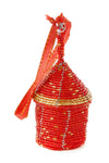 Red Beaded Holiday Hut Gift Box Ornament