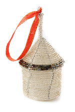 Silver Beaded Holiday Hut Gift Box Ornament