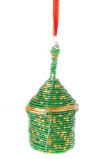 Green Beaded Holiday Hut Gift Box Ornament