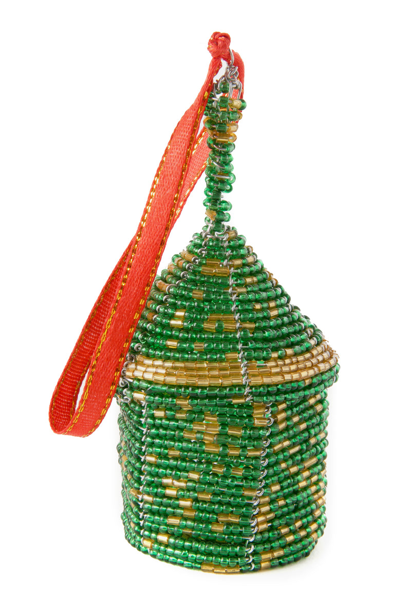 Green Beaded Holiday Gift Box Ornament