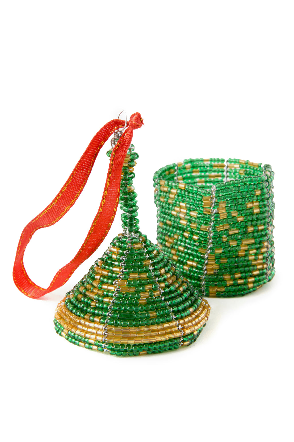 Green Beaded Holiday Hut Gift Box Ornament